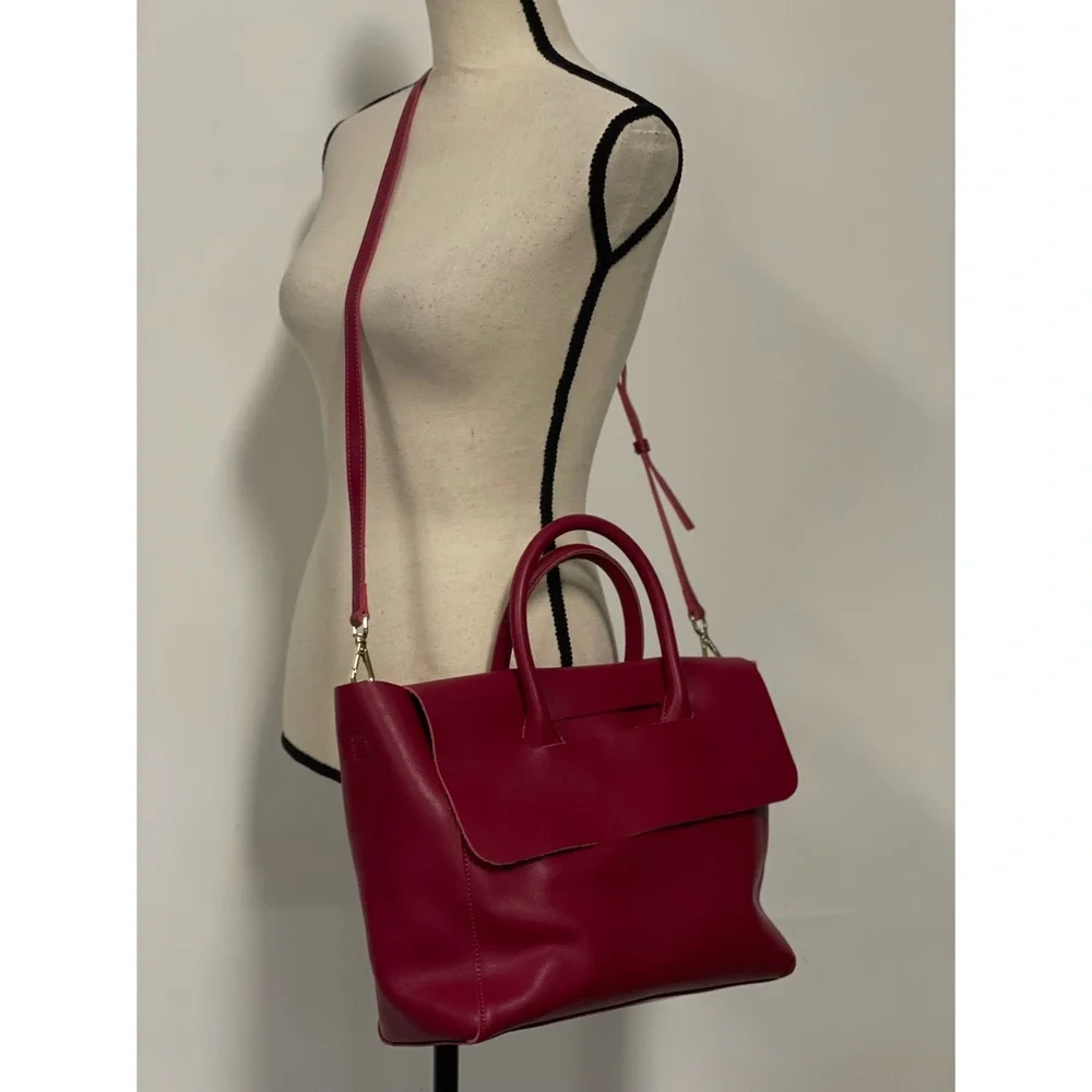 Faux Leather Tote Handbag Pink